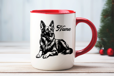 Keramikbecher mit liegendem Schäferhund Design